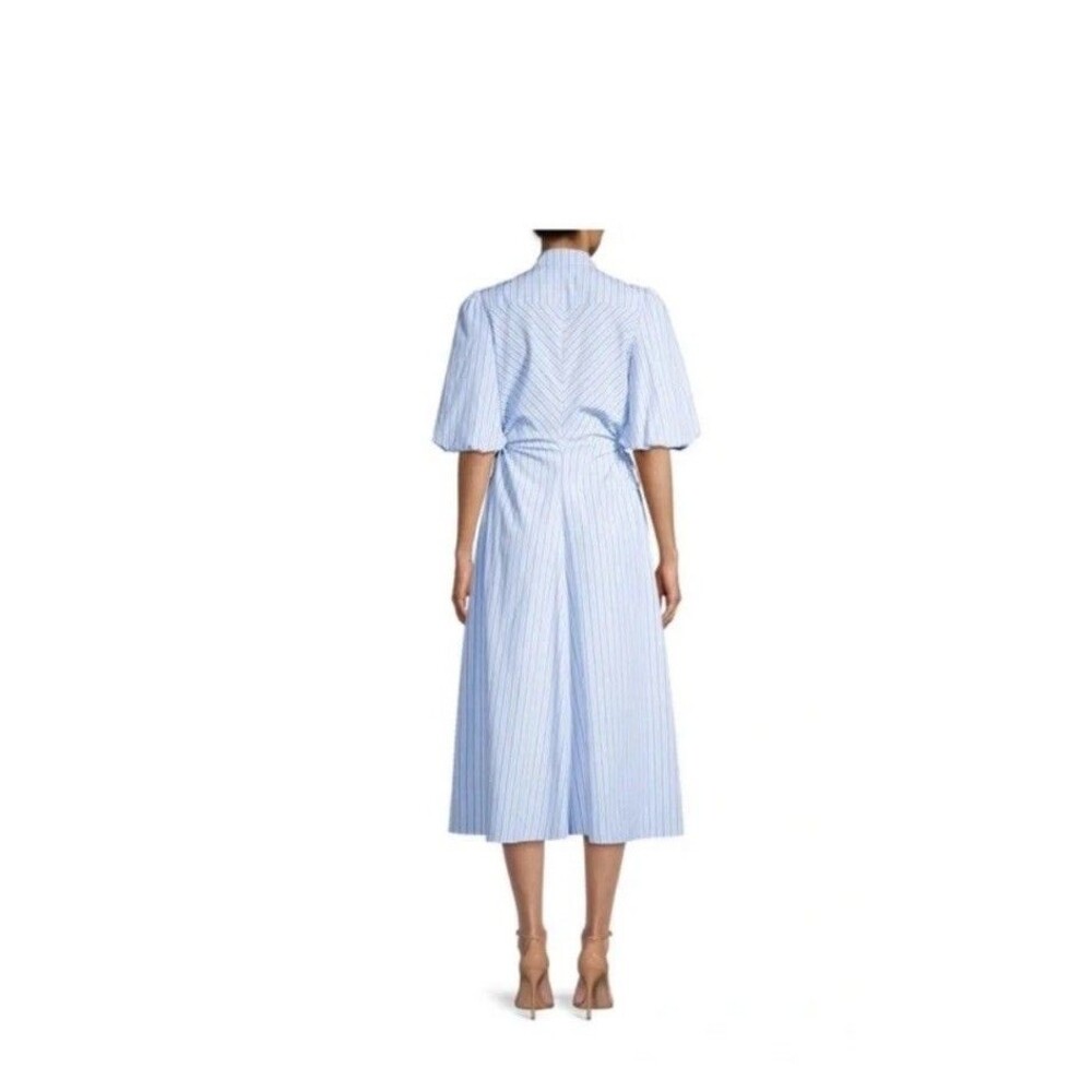 Bardot Blue White Striped Nautical Button Up Cut Out Side Midi Shirt Dress 4 - Picture 4 of 13